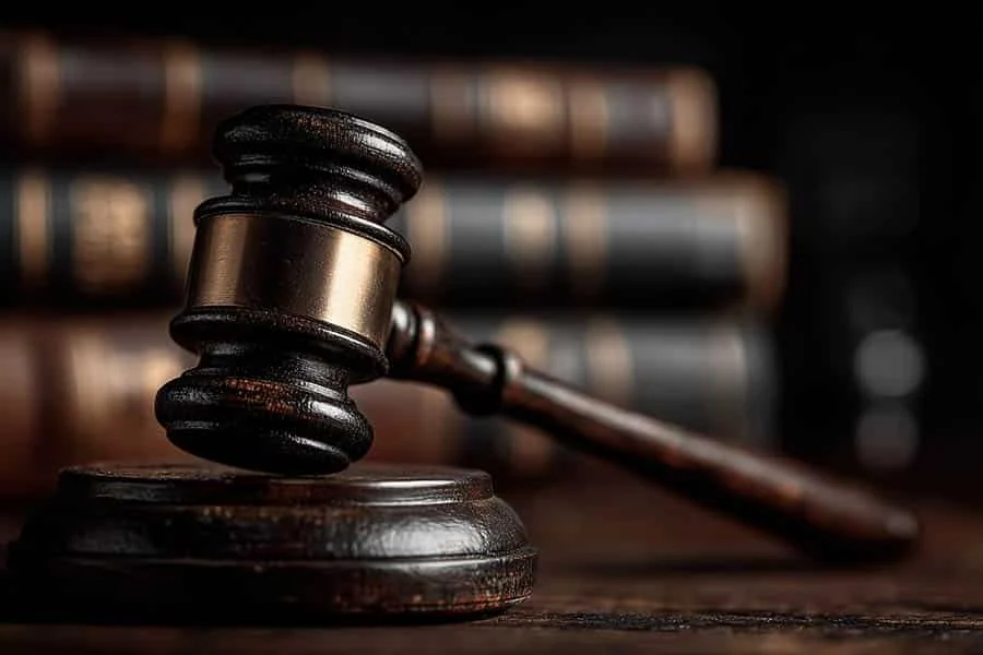 Gavel with law books in the background