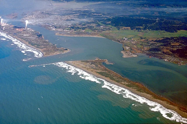 Aerial photograph of Humboldt Bay and Eureka