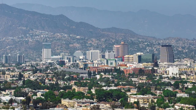 Downtown Glendale skyline with the Verdugo Mountains in the background