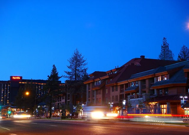 Evening streetscape in South Lake Tahoe near Heavenly Village
